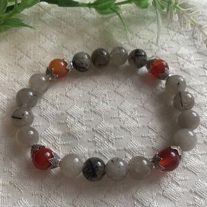 Black Rutile Quartz & Carnelian Stack Bracelet